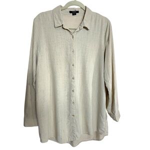 Toxik3 Women Beige Button-Up Shirt Long Sleeve Lightweight Viscose&Linen Size L
